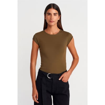 Dames Slim Fit Katoenen T-Shirt met Ronde Hals