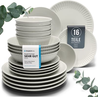 Pure Living Hygge 16-Delig Serviesset - Beige - 4 Personen - Krasbestendig - Ribbelstructuur