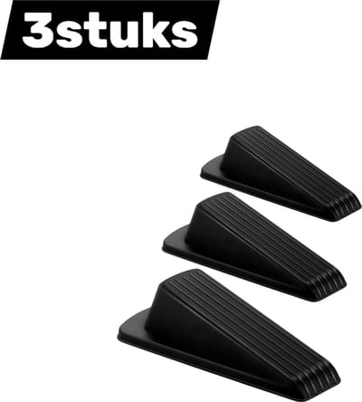 3stuks - Deurstopper - Driehoekig - Robuuste rubberen wig - Zwart - Voor binnen- en buitendeuren - Antislip en geluidsabsorberend - Geschikt voor tapijt en harde vloeren - Zwart