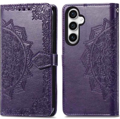 YPCd Bookcase geschikt voor Samsung Galaxy S23 FE - Bloemen Design - Portemonnee / Wallet Hoesje - Paars