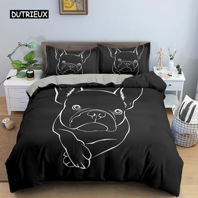 Leuke Cartoon Bulldog Patroon Dekbedovertrek Set King Full Size Beddengoed Set Kamerdecoratie Zachte Microvezel Quilt/Troosterhoes 2/3PCS US Twin(172x218cm)