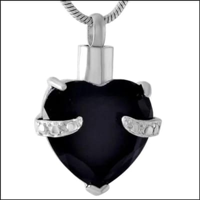 Aramat Jewels | Gedenkhangers | Stalen Ashanger Hart met Grote Steen – Hartvormig Gedenksieraad | Zwart | |20mm | Staal | Volwassenen | Verkleurd niet