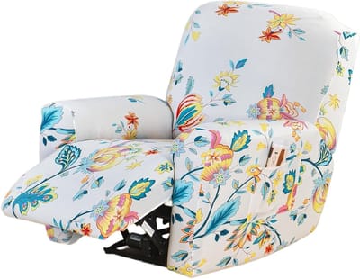 Elegante Stoelhoezen voor Relaxstoelen, 4-delige Rekbare Beschermhoezen met Zakjes, Bloemenpatroon en Comfortabele Pasvorm