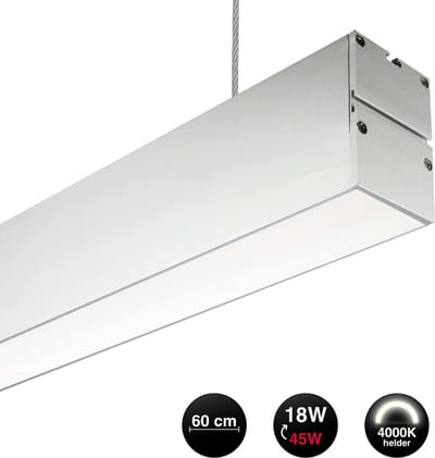 Hangende LED lichtbalk 60 cm - Koppelbaar - Helder witte lichtkleur 4000K - Incl. Ophangset 1 meter - 18W - Linear