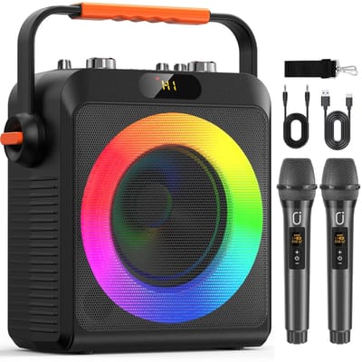 Sensova Draadloze Karaokemachine met 2 Microfoons T19-T – Zwarte Bluetooth Karaokeluidspreker met PA-Systeem, Treble- en Basregeling, Oplaadbare Accu, USB-C Opladen, Geschikt voor Thuisfeestjes, Karaoke en Presentaties