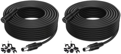 Zwarte DC Voedingskabel Verlengsnoer 10M, Set van 2, 5.5mm x 2.1mm, Geschikt voor CCTV Beveiligingscamera's, DVR en LED Strips