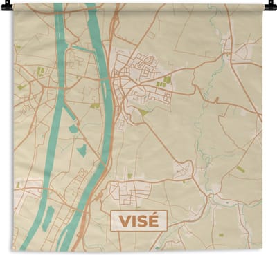 Wandkleed - Wanddoek - Kaart - Plattegrond - Vintage - België - Visé - 180x180 cm - Wandtapijt - Stadskaart