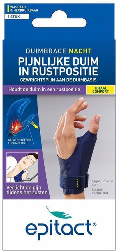 Epitact Duimorthese Nacht Rechts Maat M – Duimbrace bij Duimartrose en Rhizartrose – Flexibele Ondersteuning – Wasbaar - 1 Stuk