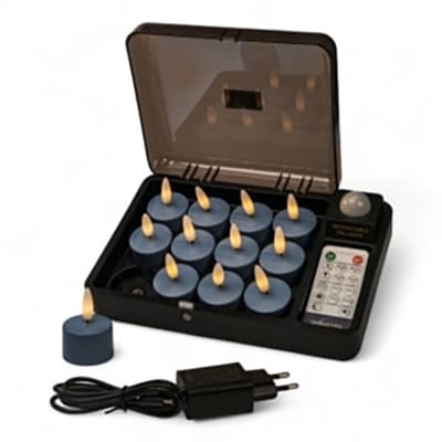 DORSETTO Led waxinelichtjes Stone Bleu No.86, tot 400 uur brandduur, 12 stuks, met afstandsbediening