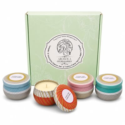 Arosola® Cozy Nature Bouquet Geurkaarsen Set - 4 stuks - 4 Luxe natuurlijke geuren - 90 Branduren - Cadeaudoos