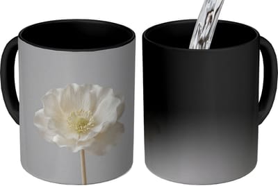 Magische Mok - Foto op Warmte Mokken - Koffiemok - Bloem - Minimalistisch -Wit - Magic Mok - Beker - 350 ML - Theemok