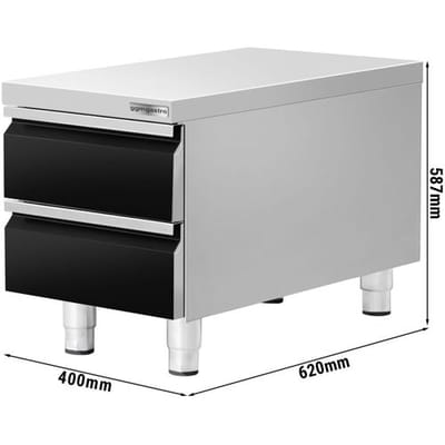 GGM Gastro Schubladenschrank - Schwarz-Titan - 400x660mm - 2 Schubladen Zilver / Zwart