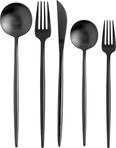 House of Husk Mat Bestekset 5 Delig - Zilver - RVS - 1 Persoons Set - Vaatwasserbestendig - Mat Zwart