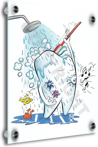 Tandarts Cartoon op plexiglas - Uniek ontwerp - Roland Hols - Wassende kies - 30 x 40 cm - 5 mm dik - inclusief 4 afstandhouders chroom (zilverkleurig) - Decoratie - Orthodontist - Mondhygiënist