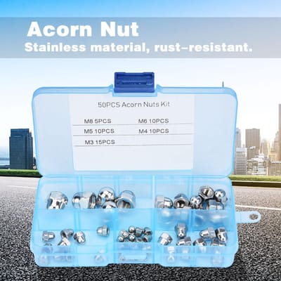 50 pièces M3 M4 M5 M6 M8 Kit d'écrous borgnes Acier inoxydable Tête bombée Capuchon Écrous hexagonaux