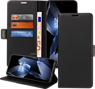 Geschikt voor OnePlus 13 Hoesje - Book Case Hoesje - Magnetische Sluiting - Portemonnee Rustic Zwart