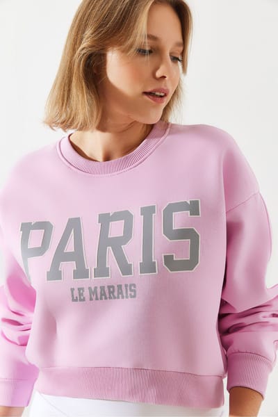 Geknipte Crew Neck Katoenen Sweatshirt met Voorzijde Tekstprint