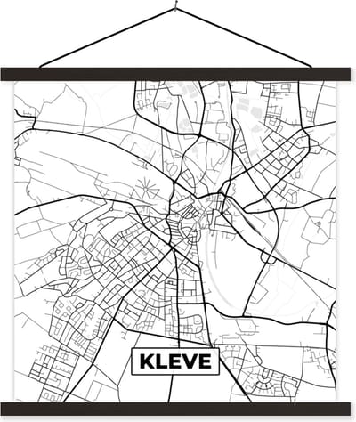 Posterhanger incl. Poster 60x60 cm - Schoolplaat - Stadskaart - Kaart - Kleve - Plattegrond - Textielposter - Zwarte latten - Stadskaart