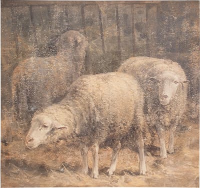 Clayre & Eef Schilderij 50x3x50 cm Bruin Canvas Schaap