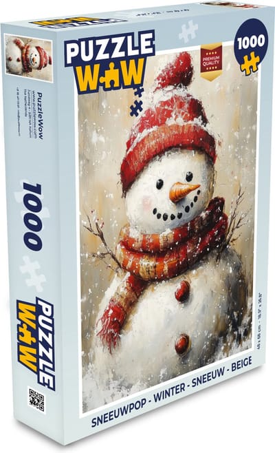 Puzzel Sneeuwpop - Winter - Sneeuw - Beige - Legpuzzel - Puzzel 1000 stukjes volwassenen
