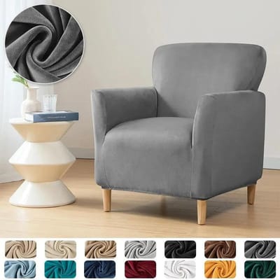 1 stuks Fluweel Fauteuilhoes Antislip Elastische Kuipstoel Slipcover Effen Kleur Zachte Eenpersoonsbankhoes voor Huismeubelbeschermer
