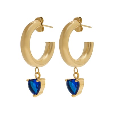 Essenza Blue Heart Charm Earrings Gold