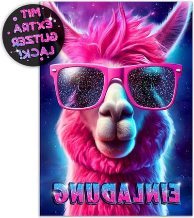 SnelShoppen - 12 Glitter Llama Uitnodigingen Kinderfeestjes - Alpaca Party Kaarten voor Jongens en Meisjes - Feestuitnodigingen voor Verjaardagen, Tui