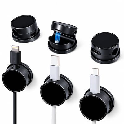 Magnetische Kabelclips - 6 Stuks - Magnetisch Kabelmanagement -Kabel Organizer- Zelfklevende Kabelclip - 360° - Zwart