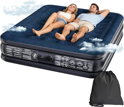 Opblaasbaar Luchtbed - Kampeer Matras Logeerbed - Snel Opgeblazen - Geïntegreerde Pomp - 203 x 152 cm - Donkerblauw