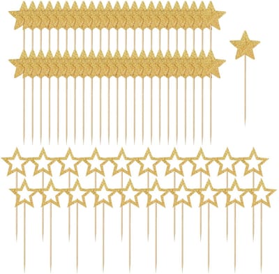Allecto - Stertaartdecoratie - Glitter ster plug-ins - Gouden kleur - Feestdecoratie - Taartplug-ins - Perfect voor elke gelegenheid