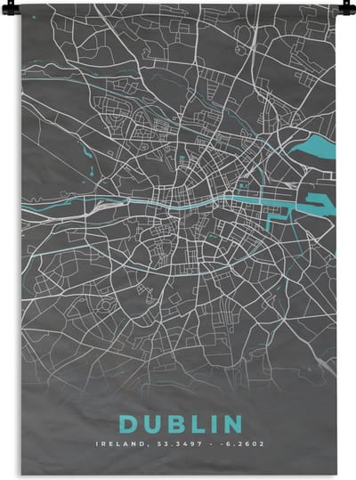 Wandkleed - Wanddoek - Dublin - Stadskaart - Plattegrond - Kaart - Blauw - 120x180 cm - Wandtapijt