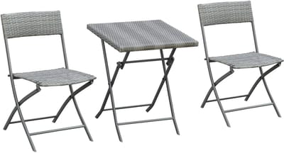 Balkonset 2 personen - Tuinset - Bistroset - Grijs - Weerbestendig - 3 delig - Tuintafel en 2 stoelen - 2 personen - Gecoat staal - Onderhoudsvrij staal