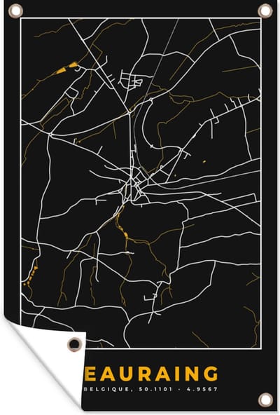 Muurdecoratie Gold - Stadskaart - Beauraing - Plattegrond - Kaart - 120x180 cm - Tuinposter - Tuindoek