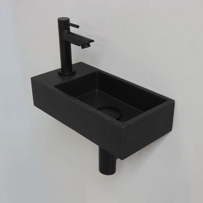 Fonteinset INK Versus Rechthoek Links 36x18x9cm Quartz Zwart Toiletkraan Sifon Plug Mat Zwart