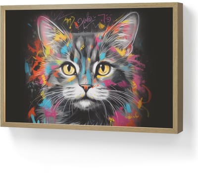 Wandlamp 60x40 cm - Oplaadbaar - Kat - Graffiti - Dieren - Kleuren - Grijs - Wandlampen binnen woonkamer - Slaapkamer lamp - Decoratieve nachtlamp - Vloerlamp draadloos