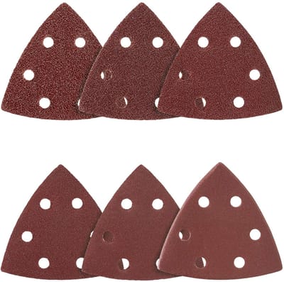 |Delta schuurdriehoeken | 50 stuks | 6-gaten | 93 x 93 x 93 mm | korrel 120 | voor deltaschuurmachines | schuurbladen | driehoekige schuurpads | schuurpapier | schuurpapier