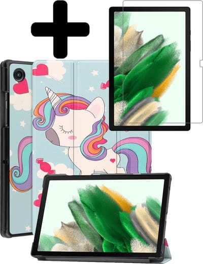 Hoes - Geschikt voor Samsung Galaxy Tab A8 - Met Screenprotector - Trifold Bookcase - Hard Cover - Hardcover Book Case - Tablet Hoesje - Eenhoorn