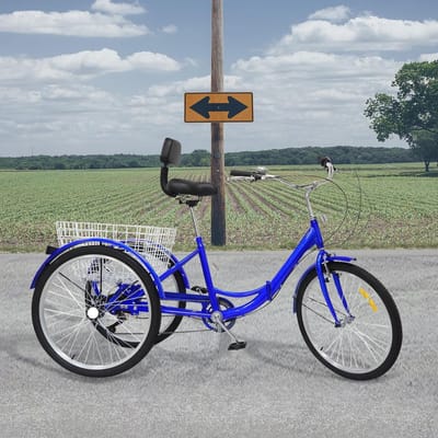 Driewieler Volwassenen - Driewieler Fiets - Boodschappen Vervoeren - Opvouwbaar Design - 24 Inch - Blauw