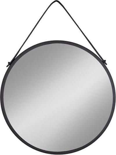 Artichok Sarah Ronde Wandspiegel - met Leren Band - Metalen Rand - Hangende Spiegel - Hal - Woonkamer - Zwart - Ø 60 cm