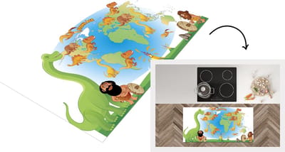 Keukenloper - Loper keuken - Wereldkaart Kinderen - Dinosaurus - Vulkaan - 120x60 cm - Keukenloper vinyl