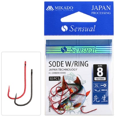 Mikado Witvis Haken Maat 8 – Vishaak met Oog – Rood – Brasem & Voorn – 10 Stuks