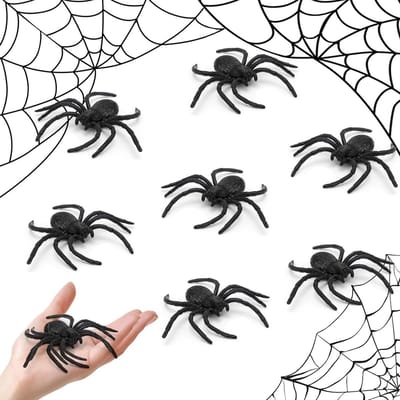 Halloween Spinnen Decoratie - Nep Spinnen Speelgoed - Feestdecoratie Creëren - Realistisch 3D Ontwerp - 8 stuks 10x9.5 cm - Zwart