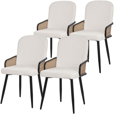 Eetkamerstoelen set van 4 beige met arm & rugleuning, gestoffeerde stoelen voor eetkamer & keuken ML-Design