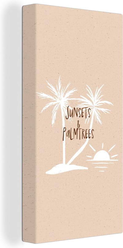 Canvas Schilderij Spreuken - Quotes - Sunsets & palmtrees - Zon - 20x40 cm - Wanddecoratie
