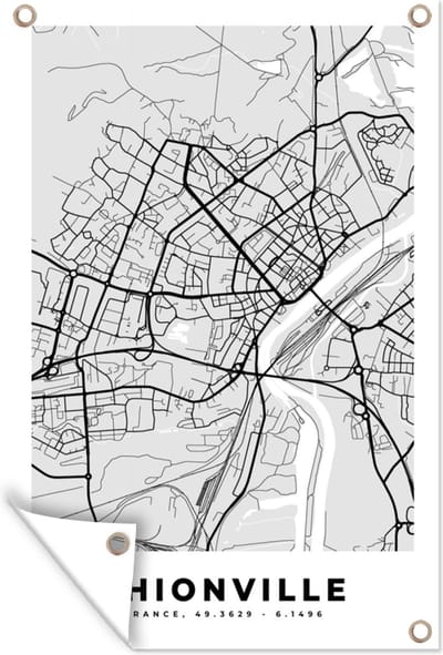 Muurdecoratie Thionville - Plattegrond - Frankrijk - Kaart - Stadskaart - 120x180 cm - Tuinposter - Tuindoek