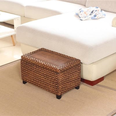 Rotan Poef - Opbergkruk - Ruimte Organiseren - Handgeweven - 50x30x30cm - Koffiebruin