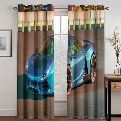 3D Verfrissende Sportwagen Gordijnen Kinderen Favoriete Ruimte Decoratie Auto Gordijnen 2 Panelen Woonkamer Ruimte Slaapkamer Balkon Studeerkamer Raamdecoratie 50W130H(CM)x2&Grommet Top