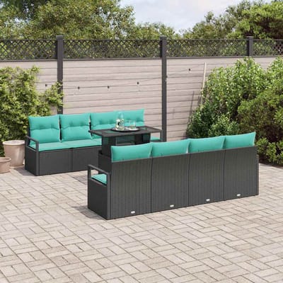 vidaXL - Tuinbank - Set - 9 - st - 6-Aantal - zitplaatsen - Zwart - en - Blauw