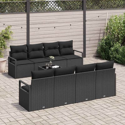 vidaXL - Tuinbank - Set - 9 - st - 8-Aantal - zitplaatsen - Zwart - poly - rattan