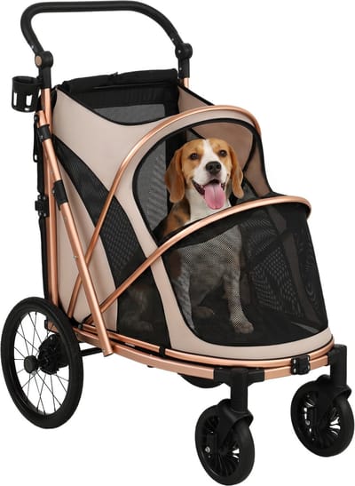 PawHut Huisdierwagen-Aluminium, Oxford-stof-94L x 69B x 118H cm-Bruin